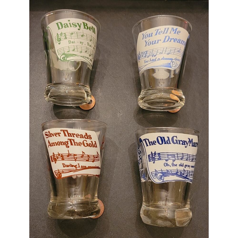 1950s Hazel Atlas Barware, Old Time Song Sheet glasses, Set of 4